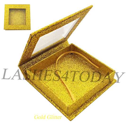 Gold Glitter Square Eyelashes Case