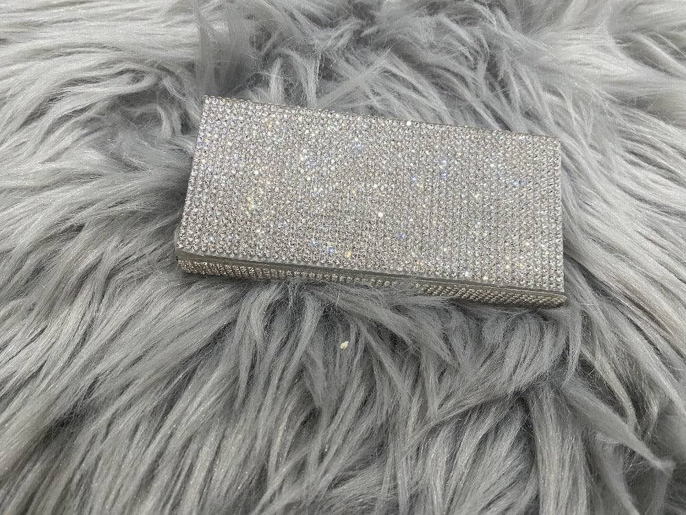 Clear Crystal Bling Rhinestone Rectangular Sliding-Lid Eyelashes Case