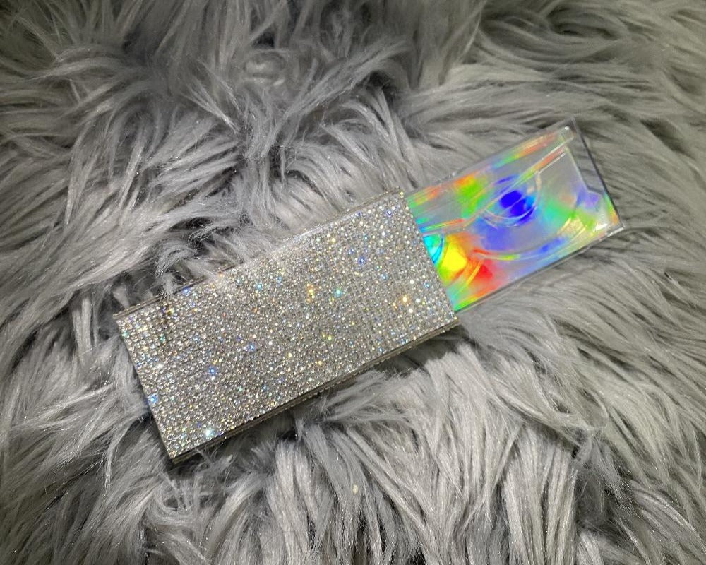 Clear Crystal Bling Rhinestone Rectangular Sliding-Lid Eyelashes Case